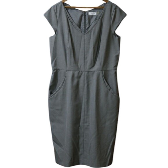 Calvin Klein Gray Career Pencil Dress Business Casual Chic Office Dress LG - Picture 1 of 16